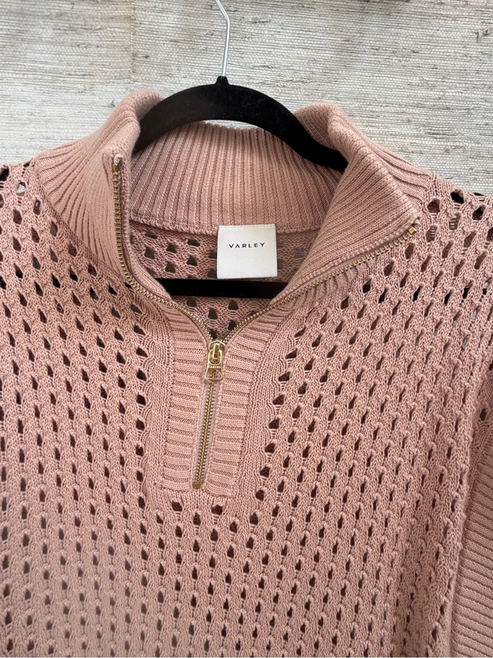 Medium Anthropologie Varley Gaines half zip sweater knit short sleeves tan beige - Picture 12 of 16